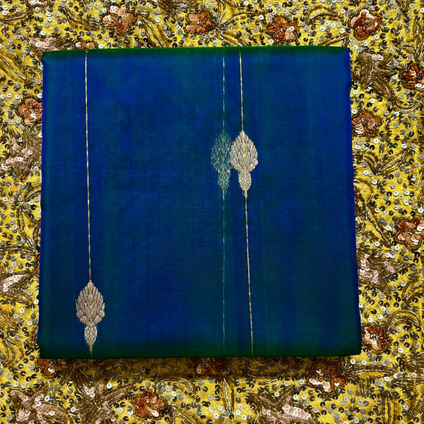 Peacock Blue & Green Dual Tone Chanderi Organza Silk Saree with Jhumka Motifs all over