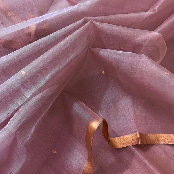 Dusty pink chanderi silk saree with zari bootis all over
