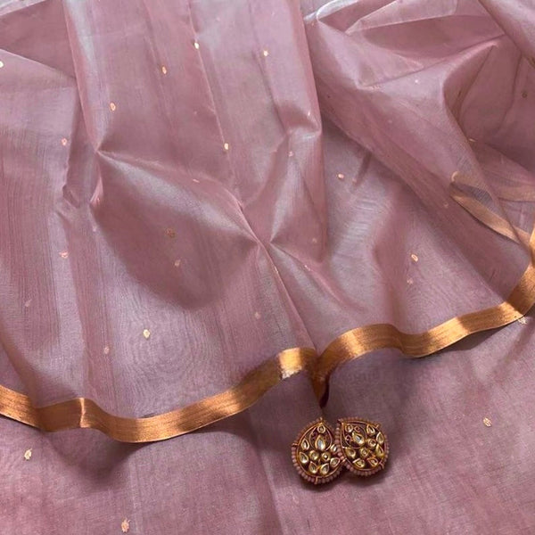 Dusty pink chanderi silk saree with zari bootis all over
