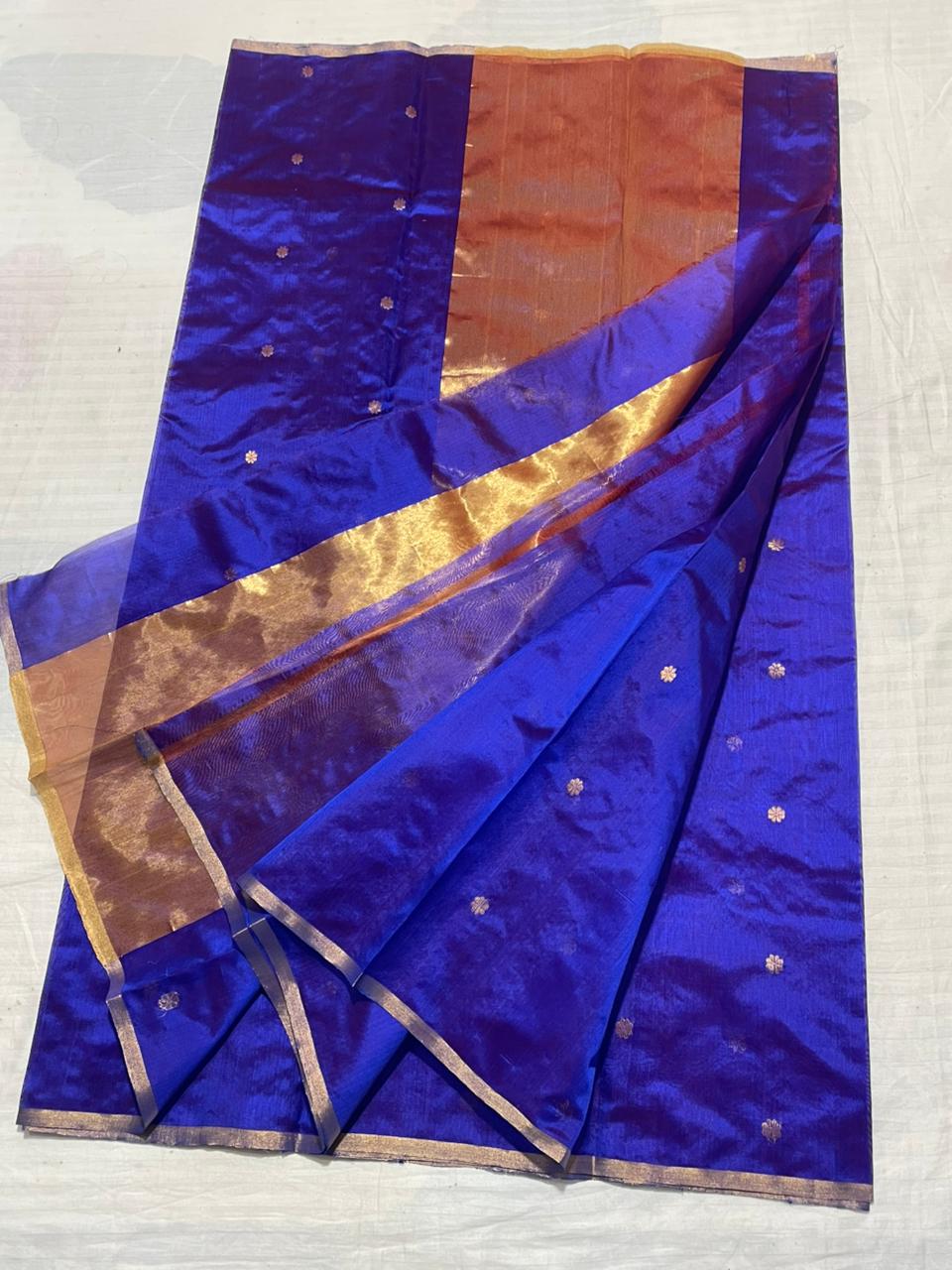 Royal Blue pattu silk Chanderi saree