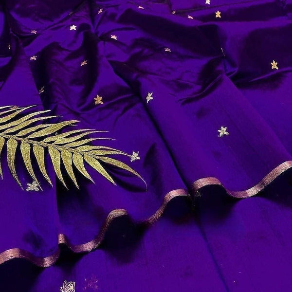 Dark Purple Chanderi Silk Saree with Flower Bootis all over