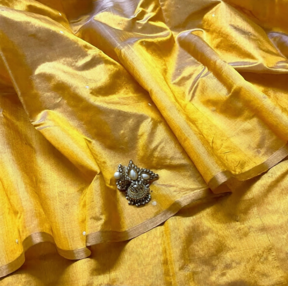 Amber Gold Chanderi Silk Saree with Zari Bootis all over