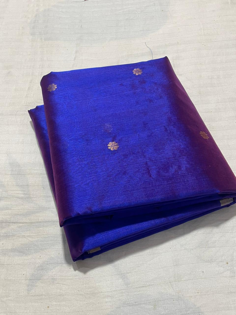 Royal Blue pattu silk Chanderi saree
