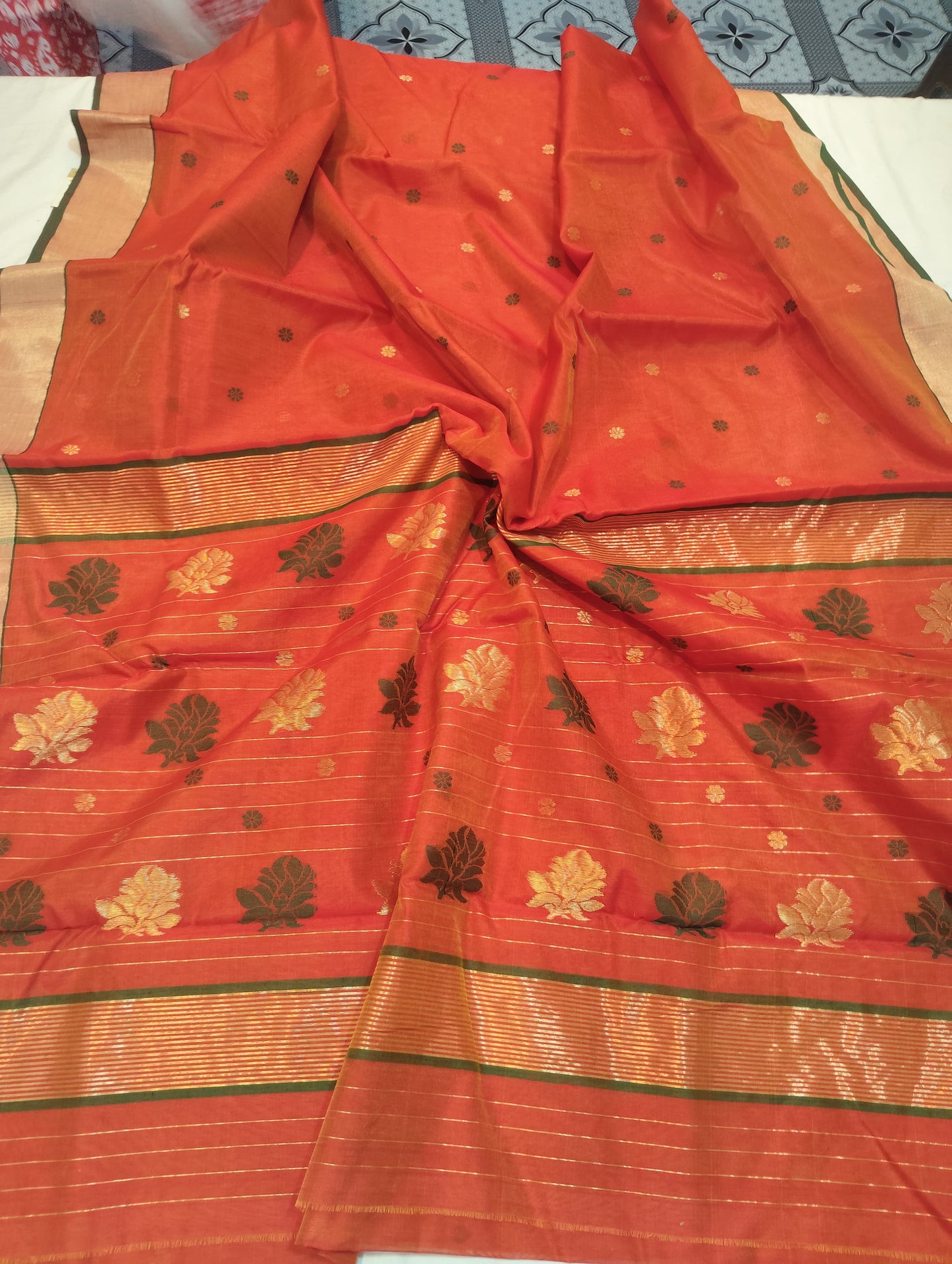 Handwoven  Chanderi silk saree all over multi motifs & rich pallu