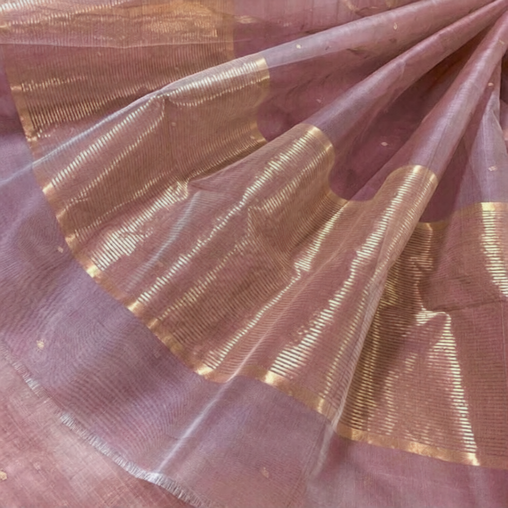 Dusty pink chanderi silk saree with zari bootis all over