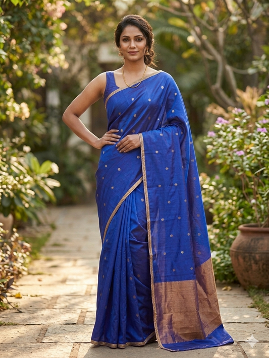 Royal Blue pattu silk Chanderi saree