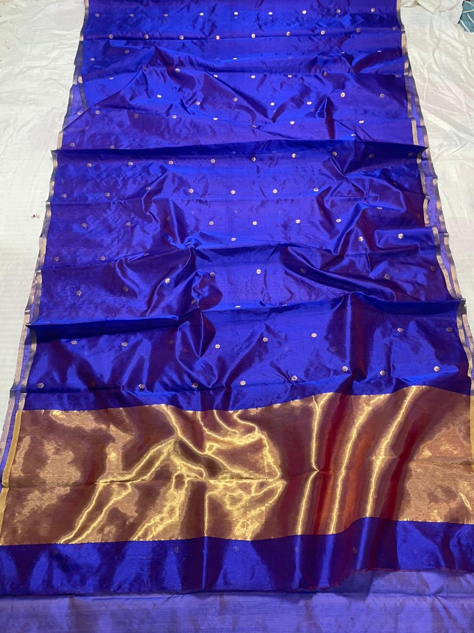 Royal Blue pattu silk Chanderi saree
