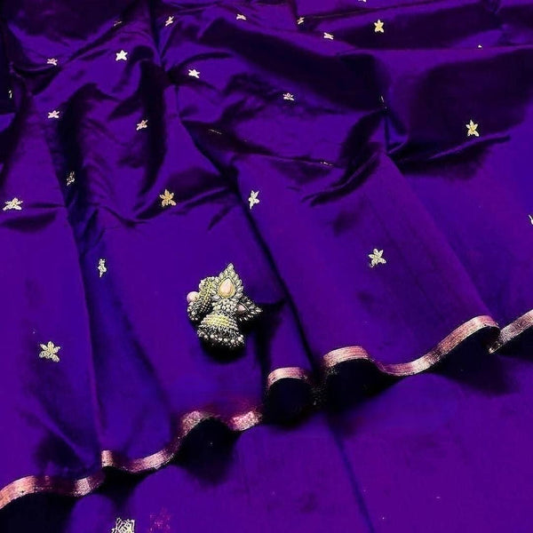 Dark Purple Chanderi Silk Saree with Flower Bootis all over