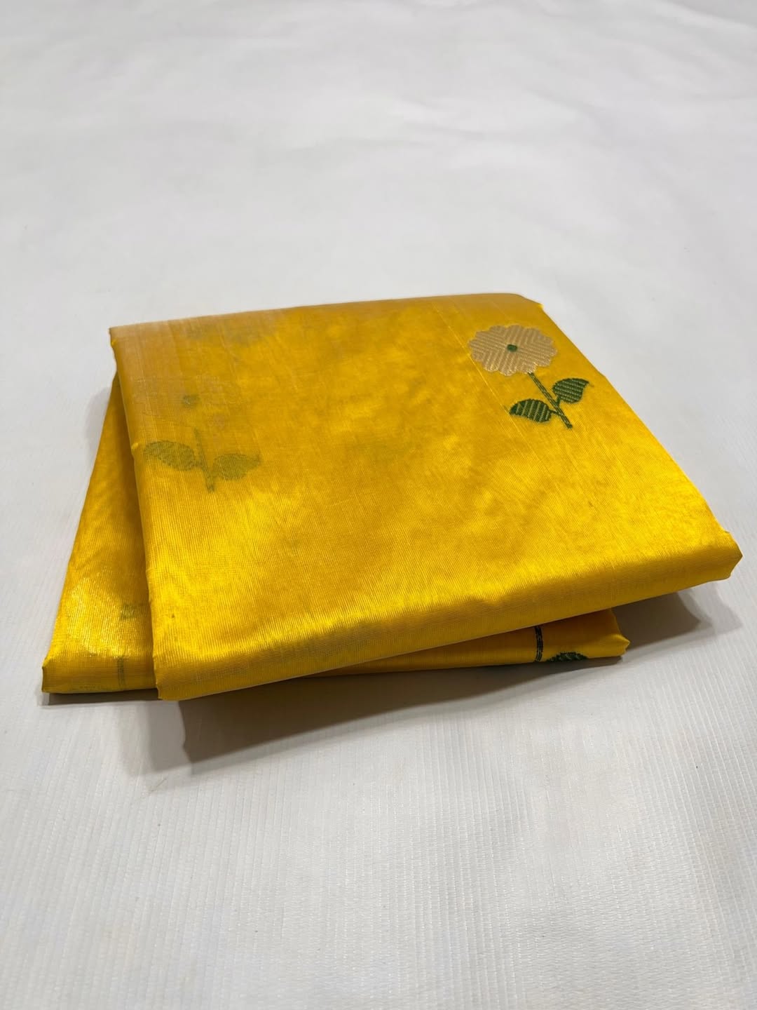 Yellow handwoven soft pattu silk Chanderi saree