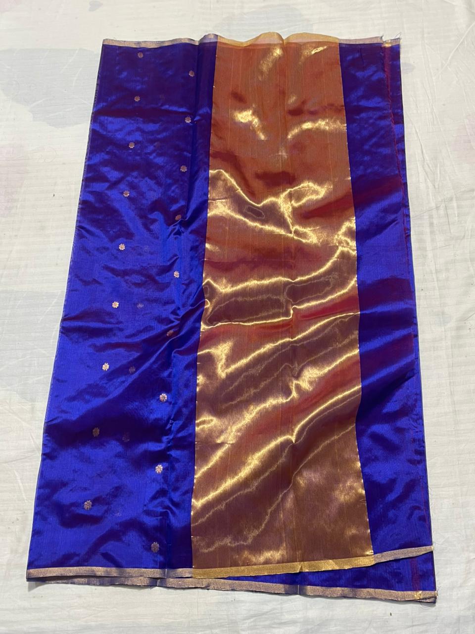 Royal Blue pattu silk Chanderi saree